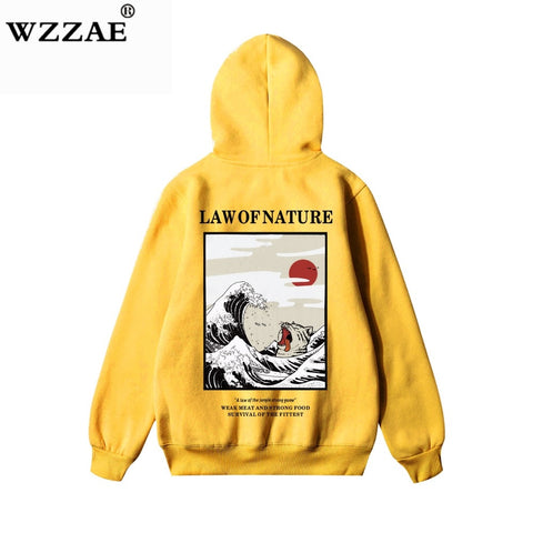 WZZAE Japanese Embroidery Funny Cat Wave Printed Fleece Hoodies 2020 Winter Japan Style Hip Hop Casual Sweatshirts Streetwear