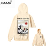 WZZAE Japanese Embroidery Funny Cat Wave Printed Fleece Hoodies 2020 Winter Japan Style Hip Hop Casual Sweatshirts Streetwear